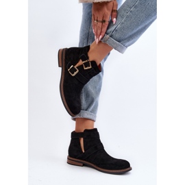 Flache Damenstiefel mit Riemen in Schwarz von Melviana 6