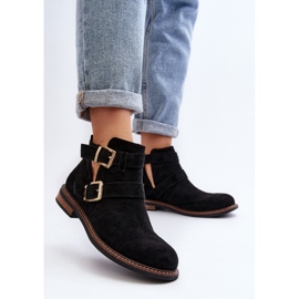 Flache Damenstiefel mit Riemen in Schwarz von Melviana 7
