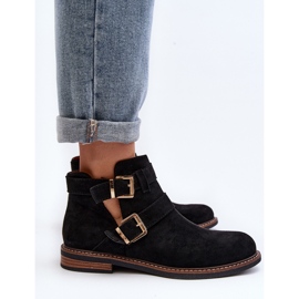 Flache Damenstiefel mit Riemen in Schwarz von Melviana 8