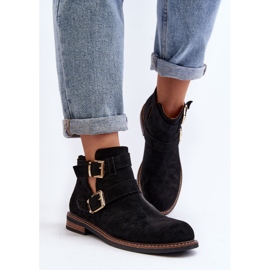 Flache Damenstiefel mit Riemen in Schwarz von Melviana 9