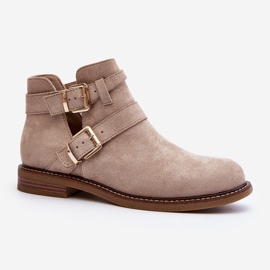 Flache Damenstiefel mit Riemen Hellbeige Melviana 2