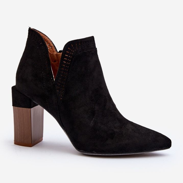 Schwarze Vailen-Stiefeletten mit hohem Absatz und durchbrochenem Muster 1