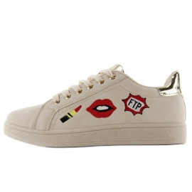 Süßlippen Sneaker mit Patches FB-15 BEIGE / GOLD 1