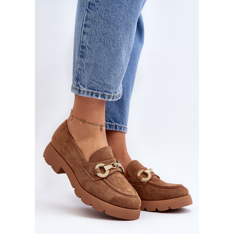 Damen-Mokassins mit Camel-Railenes-Dekoration braun 2