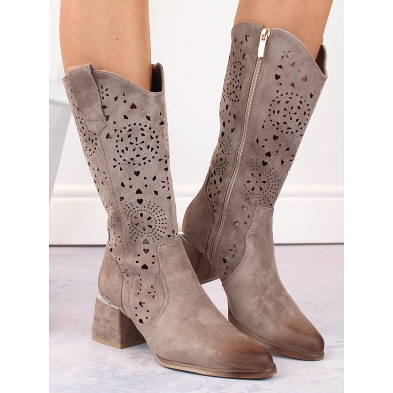 Potocki W WOL210B durchbrochene Wildlederstiefel, beige 1