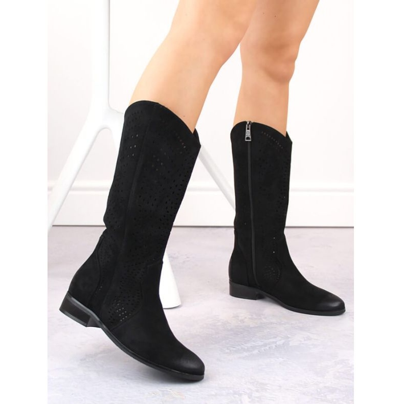 Vinceza W JAN264A durchbrochene schwarze Wildlederstiefel 2