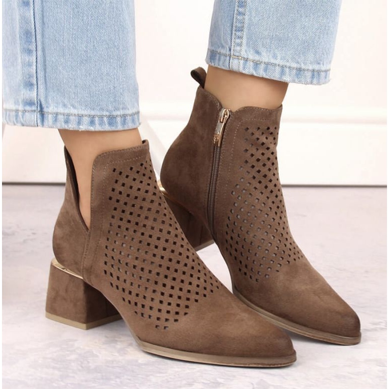 Potocki W WOL213B Wildleder-Stiefeletten mit hohem Absatz, braun 2