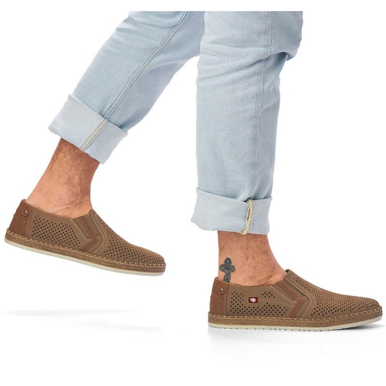 Durchbrochene Lederschuhe Rieker M RKR503A, beige 1