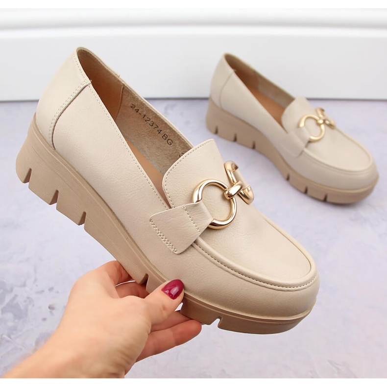 Damenschuhe, Keilmokassins, beige Potocki SZ12374 1