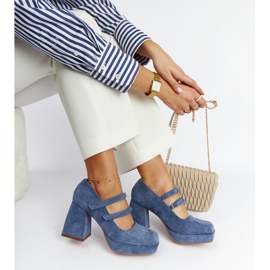 Chers blaue Pumps mit massivem Blockabsatz 1