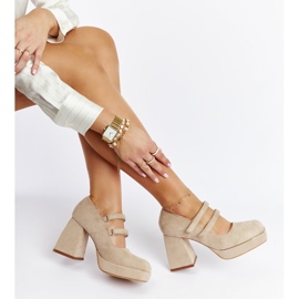 Beige Pumps mit massivem Blockabsatz Cher 1