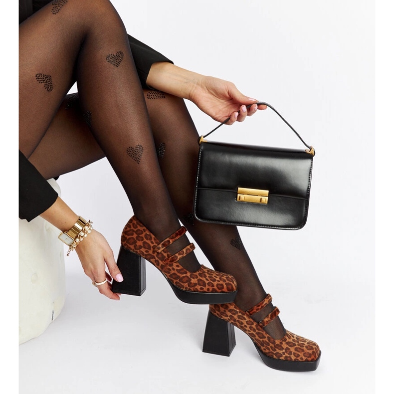 Cher-Pumps mit Leopardenmuster und massivem Blockabsatz braun 1