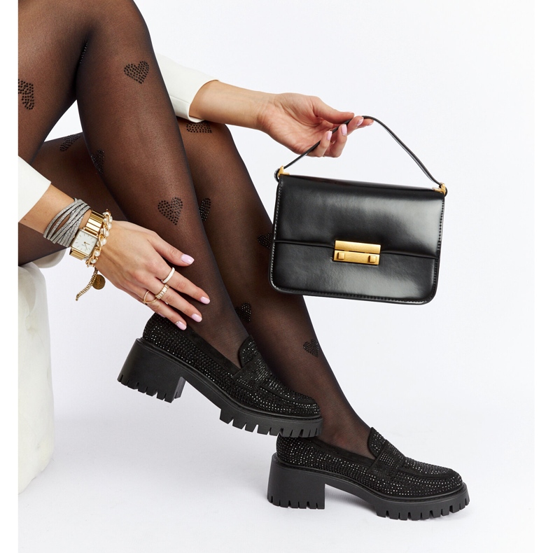 Schwarze Mokassins mit massivem Parent-Absatz 1