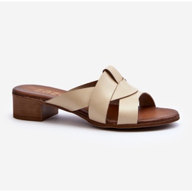 Zazoo 40236 Damen-Hausschuhe aus Leder mit niedrigem Absatz, Beige 2