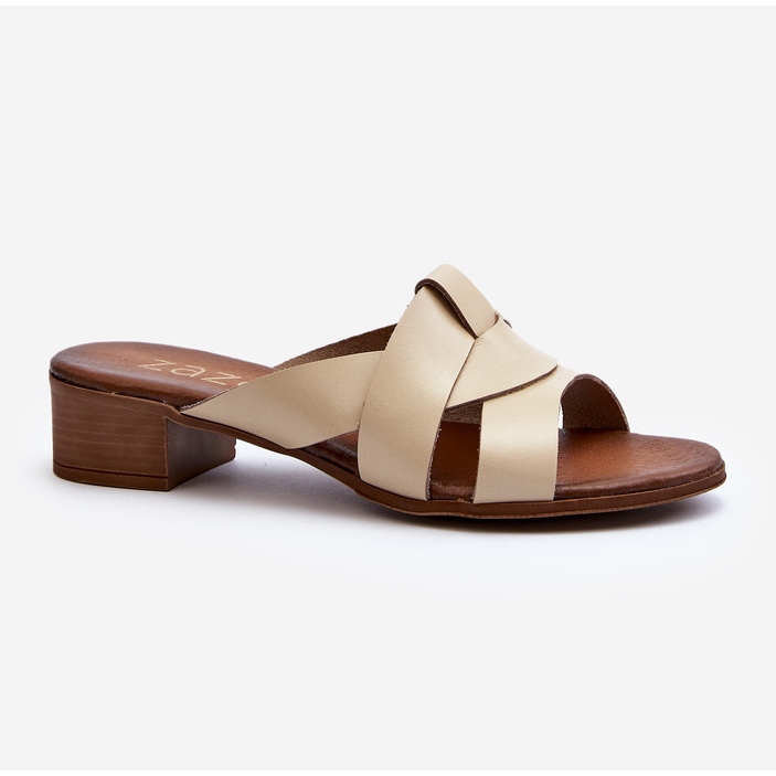 Zazoo 40236 Damen-Hausschuhe aus Leder mit niedrigem Absatz, Beige 2