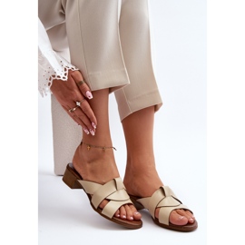 Zazoo 40236 Damen-Hausschuhe aus Leder mit niedrigem Absatz, Beige 1