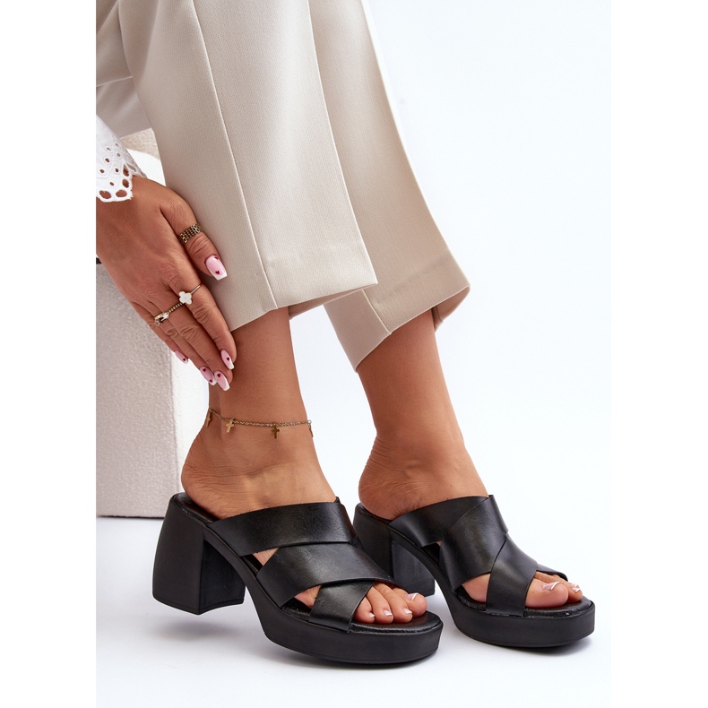 Zazoo 40373 Leder-Flip-Flops mit Block, Schwarz 2