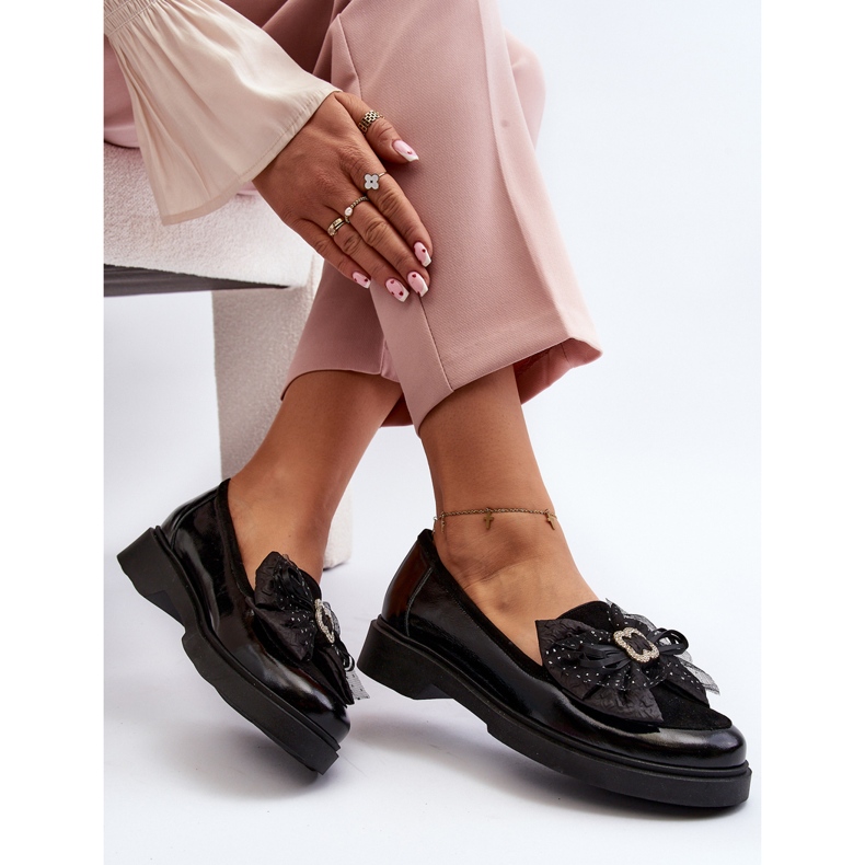 Damen-Mokassins aus Lackleder mit Schleife Laura Messi 2786 Schwarz 2