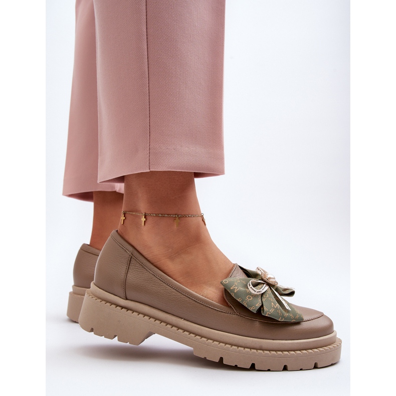 Damen-Ledermokassins mit Schleife Laura Messi 2787 Beige 2