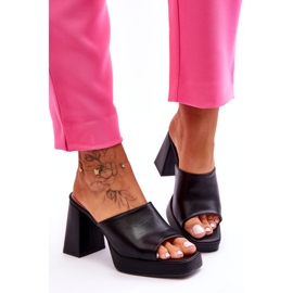 Sweet Shoes Schwarze Leder-Slipper mit hohem Absatz 5