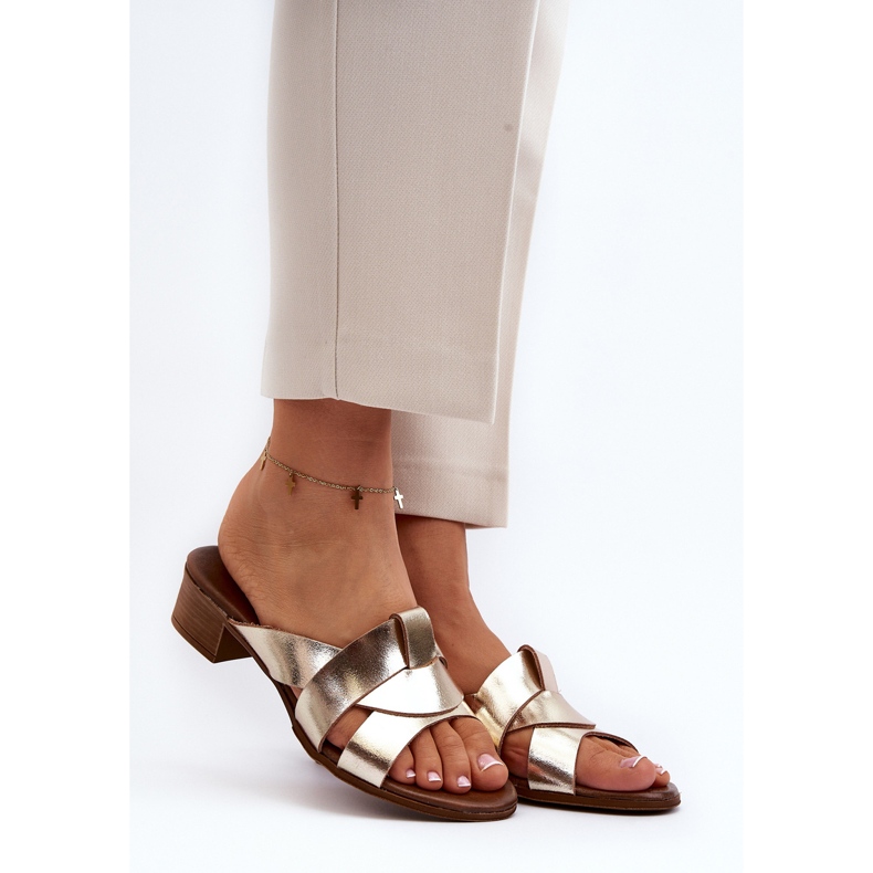 Zazoo 40236 Damen-Hausschuhe aus Leder mit niedrigem Absatz, Gold golden 2