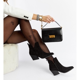 Schwarze durchbrochene Cowboystiefel mit Melito-Absätzen 1