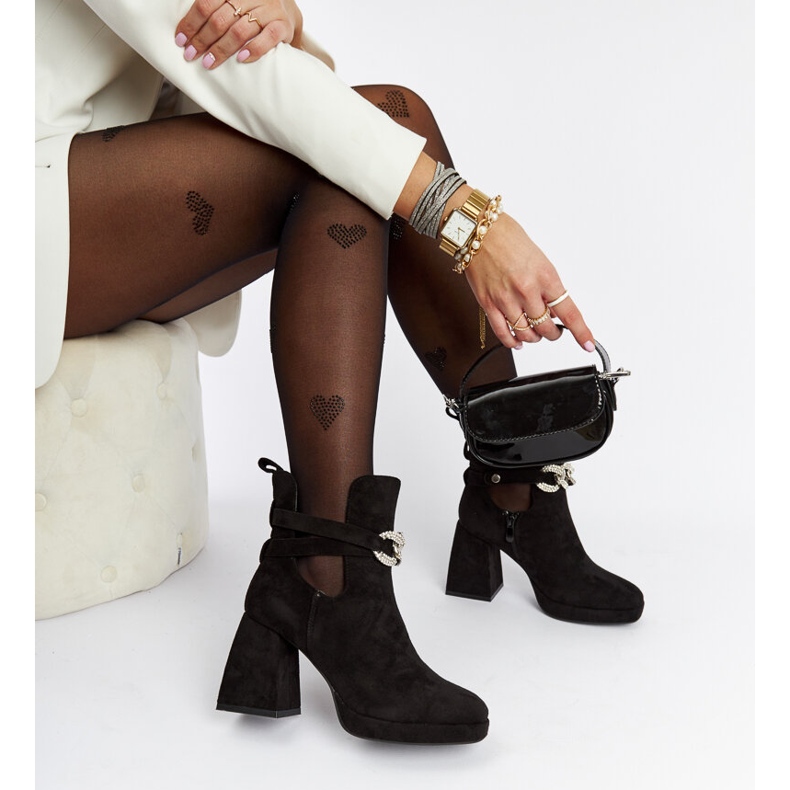 Schwarze Stiefeletten, verziert mit Ulmen-Zirkoniasteinen 1