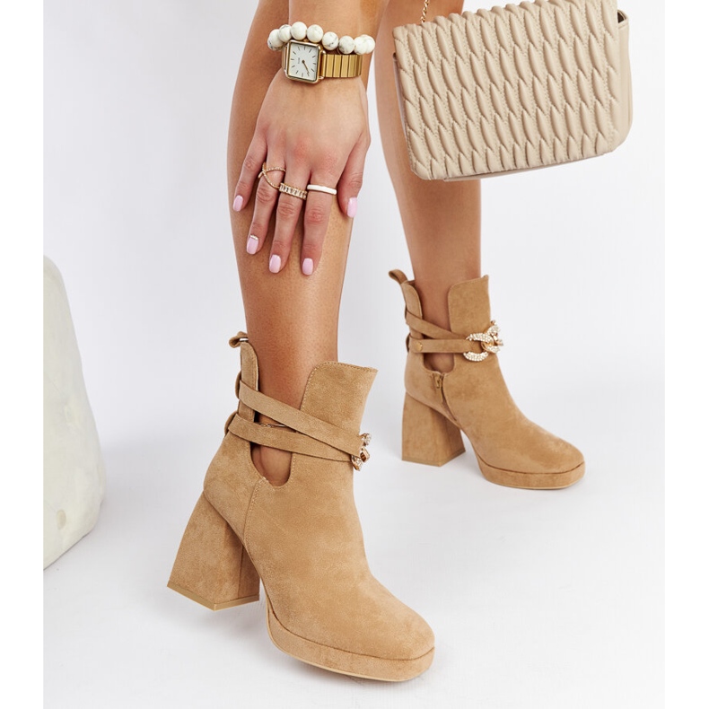 Braune Stiefeletten, verziert mit Ulmen-Zirkoniasteinen beige 2