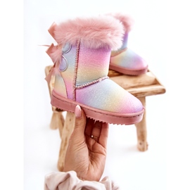 Isolierte Stiefel der Kinder mit Bögen, mehrfach gefärbte Schneestiefel rosa 5