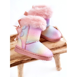 Isolierte Stiefel der Kinder mit Bögen, mehrfach gefärbte Schneestiefel rosa 3