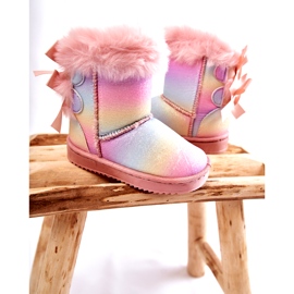 Isolierte Stiefel der Kinder mit Bögen, mehrfach gefärbte Schneestiefel rosa 2