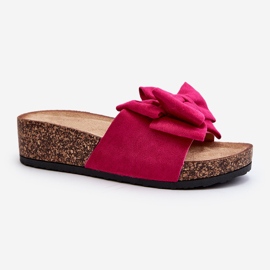 Damen-Flip-Flops auf einer Korkplattform mit einer Schleife in Fuchsia von Tarena rosa 2