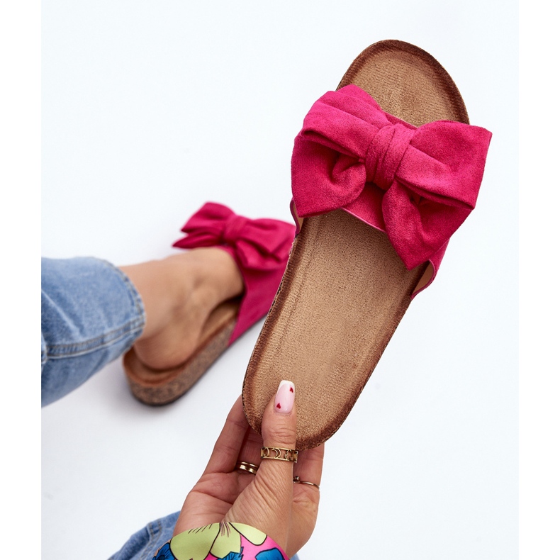 Damen-Flip-Flops auf einer Korkplattform mit einer Schleife in Fuchsia von Tarena rosa 1