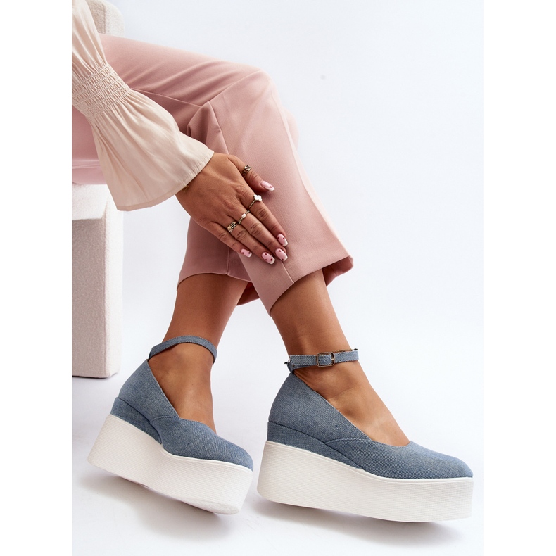 Damen-Jeans-Espadrilles mit Keilabsatz, blaue Malla 1