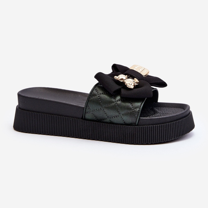 Schwarze Damen-Flip-Flops mit Schleife und Teddybär Katterina 1