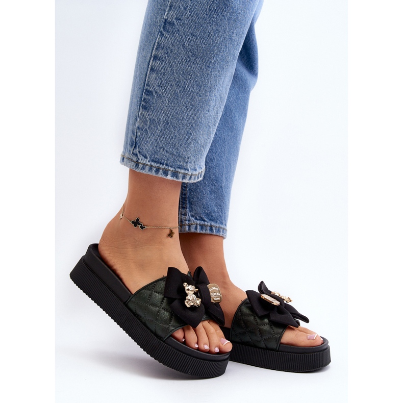 Schwarze Damen-Flip-Flops mit Schleife und Teddybär Katterina 2