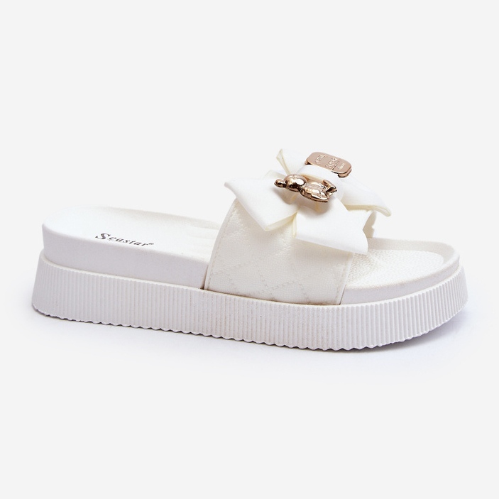 Damen-Flip-Flops mit Schleife und Teddybär, weiß Katterina 1