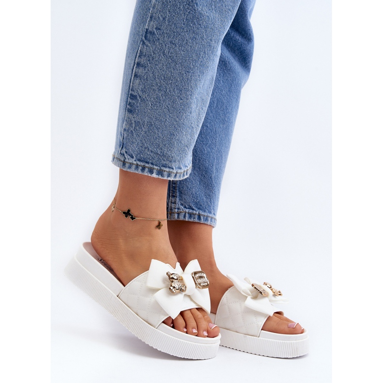 Damen-Flip-Flops mit Schleife und Teddybär, weiß Katterina 2