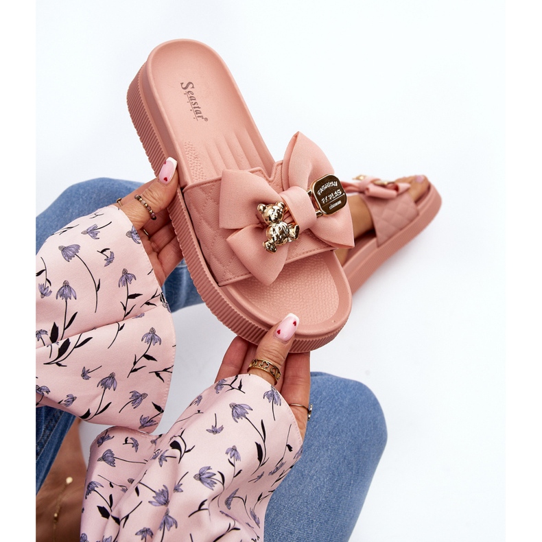 Damen-Flip-Flops mit Schleife und Teddybär, Pink Katterina rosa 1