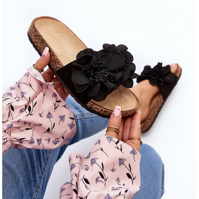 Damen-Flip-Flops mit Blumen, Black Lulania schwarz 1