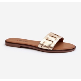 Klassische goldene Namrita-Flach-Flip-Flops für Damen 1