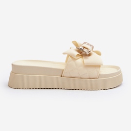 Beige Damen-Flip-Flops mit Schleife und Teddybär Katterina 1