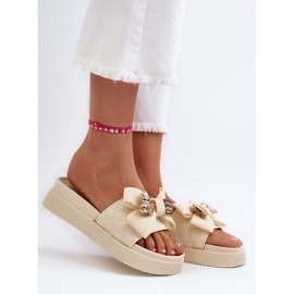 Beige Damen-Flip-Flops mit Schleife und Teddybär Katterina 2