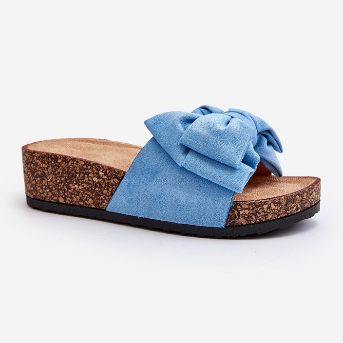 Blaue Damen-Flip-Flops von Tarena auf Kork-Plateau mit Schleife 1