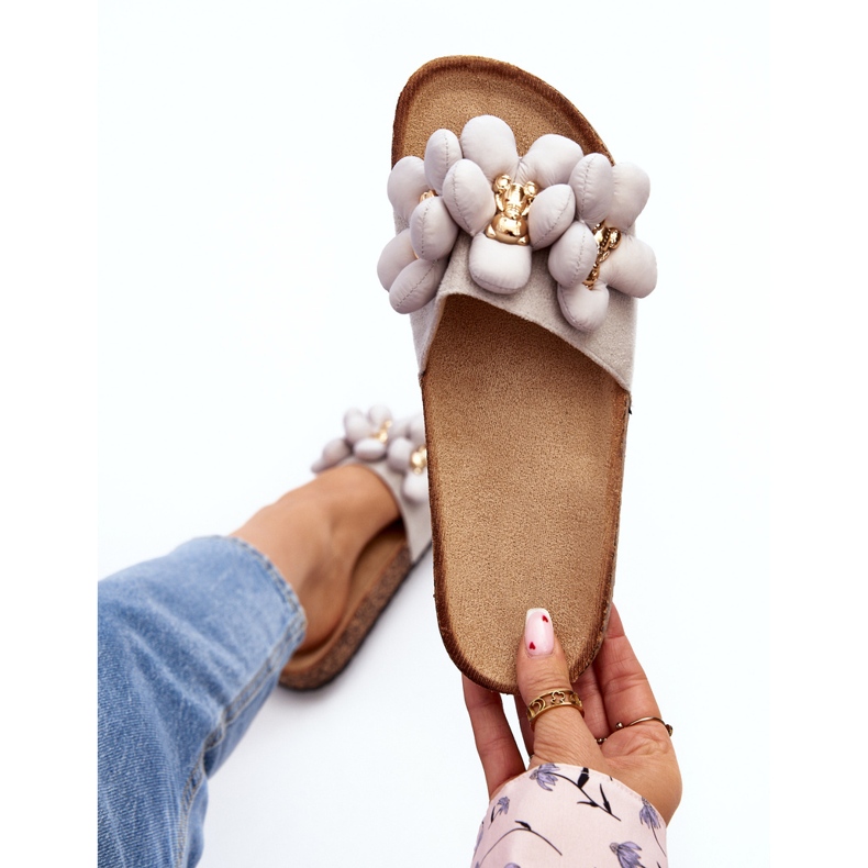 Damen-Flip-Flops mit Verzierungen, graues Bunlia 1