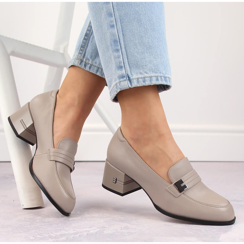 Damen-Lederschuhe mit hohen Absätzen, grau Vinceza 66612 1