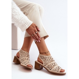 Beige durchbrochene Sandalen mit hohem Absatz Serapina 1