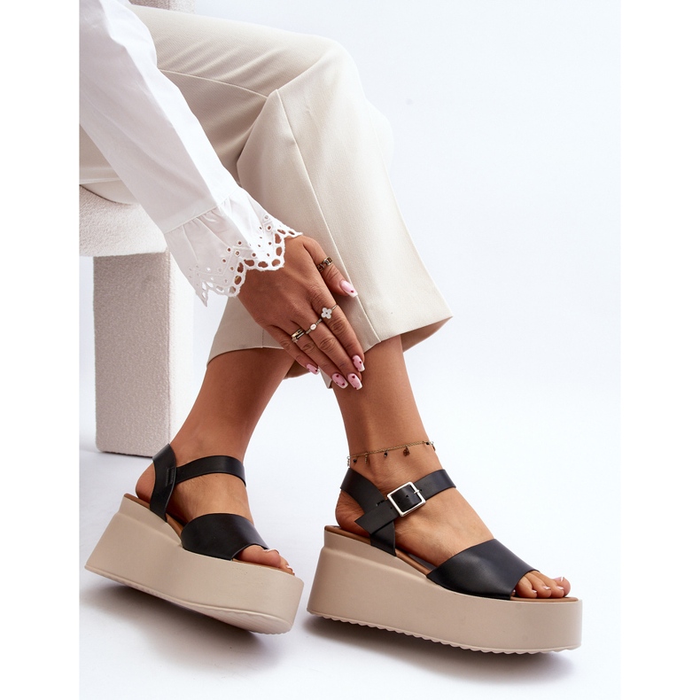 Schwarze Keilsandalen für Damen Geferia 1