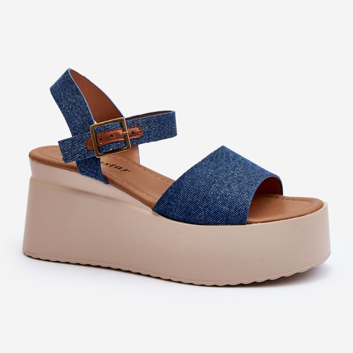 Blaue Denim-Keilsandalen für Damen von Geferia 1
