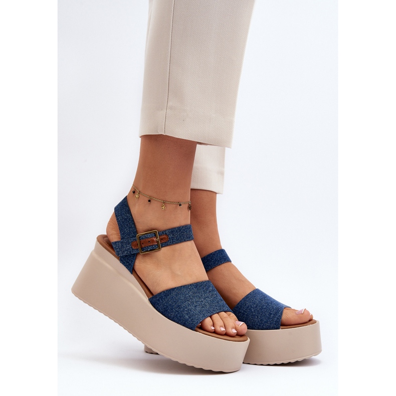 Blaue Denim-Keilsandalen für Damen von Geferia 2